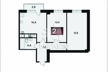 2-к квартира, 63 м², 4/10 эт.